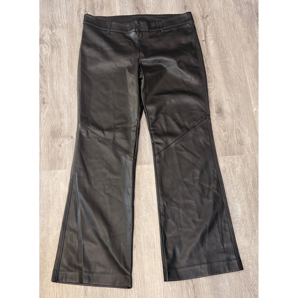 Free People Black Faux Leather Flare Leg Seam Detail Pants Size 6 US 10 UK